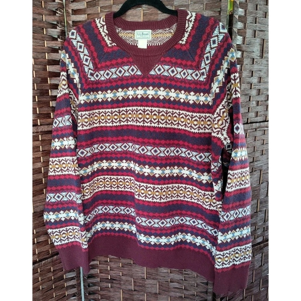L.L. Bean Mens XL Tall Wicked Soft Cotton Cashmere Fair Isle Crewneck Sweater